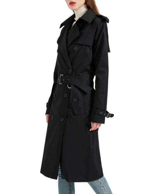 Women's Traditional Black Double Breasted Trench Coat
