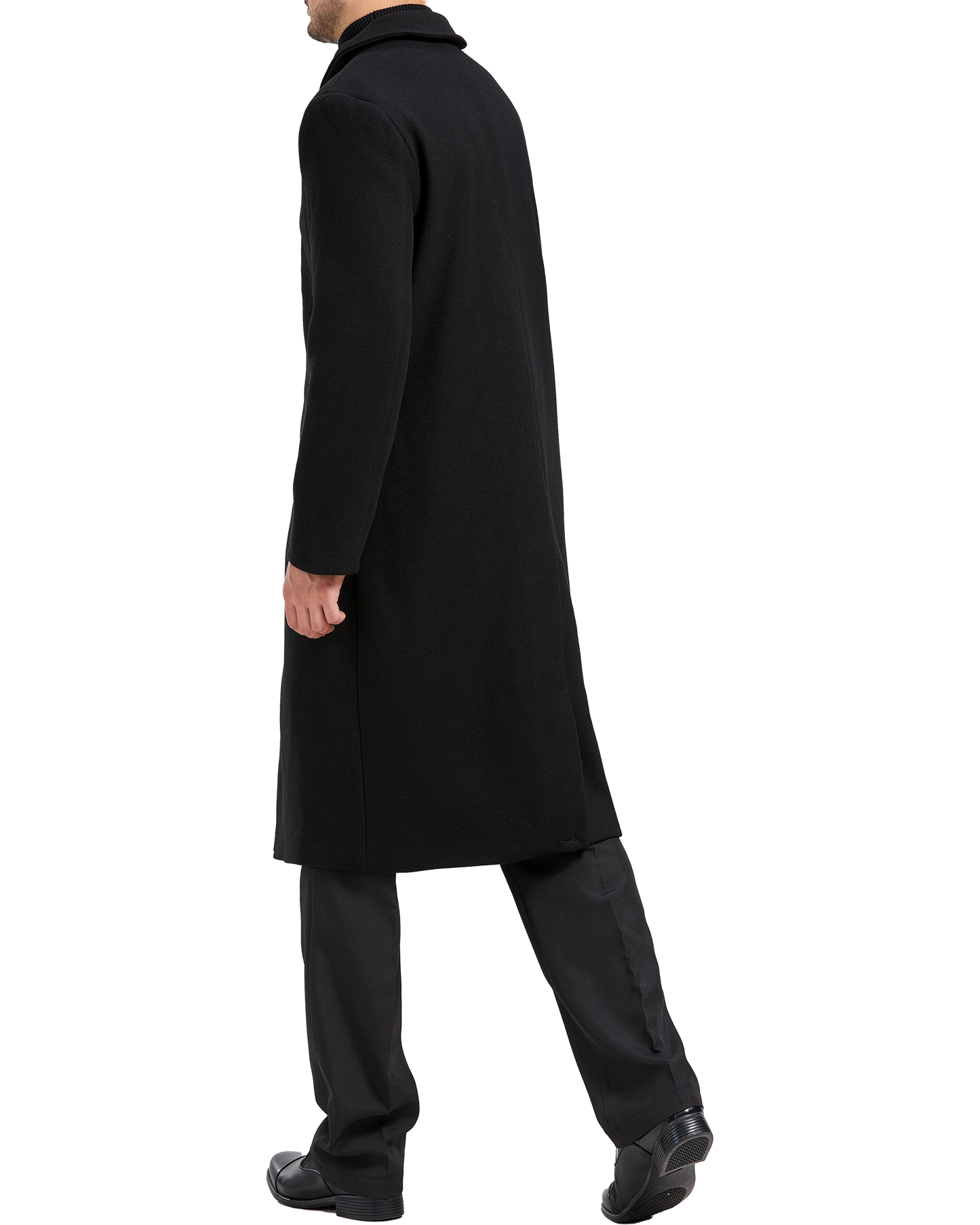 Black Long Wool Cashmere Overcoat Hidden Buttons
