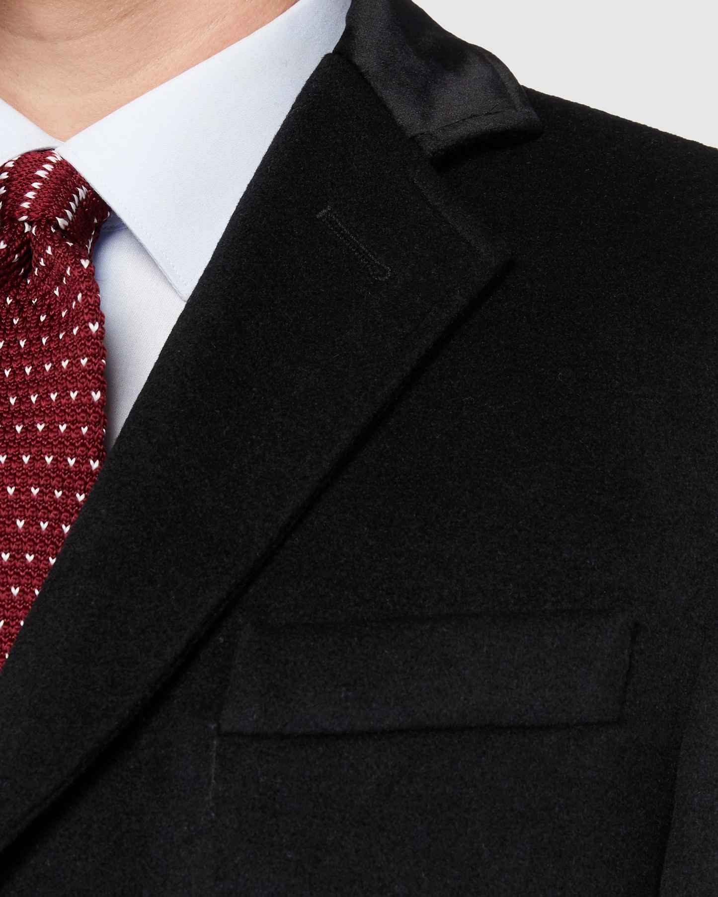 Black Wool Cashmere Covert Overcoat With Black Lining