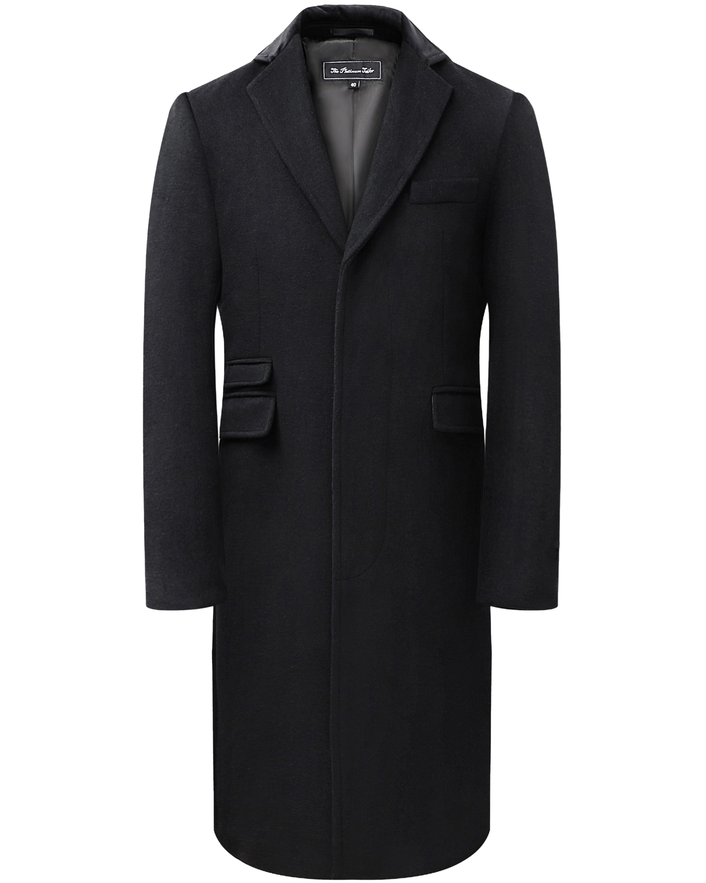 Black Wool Cashmere Covert Overcoat With Black Lining