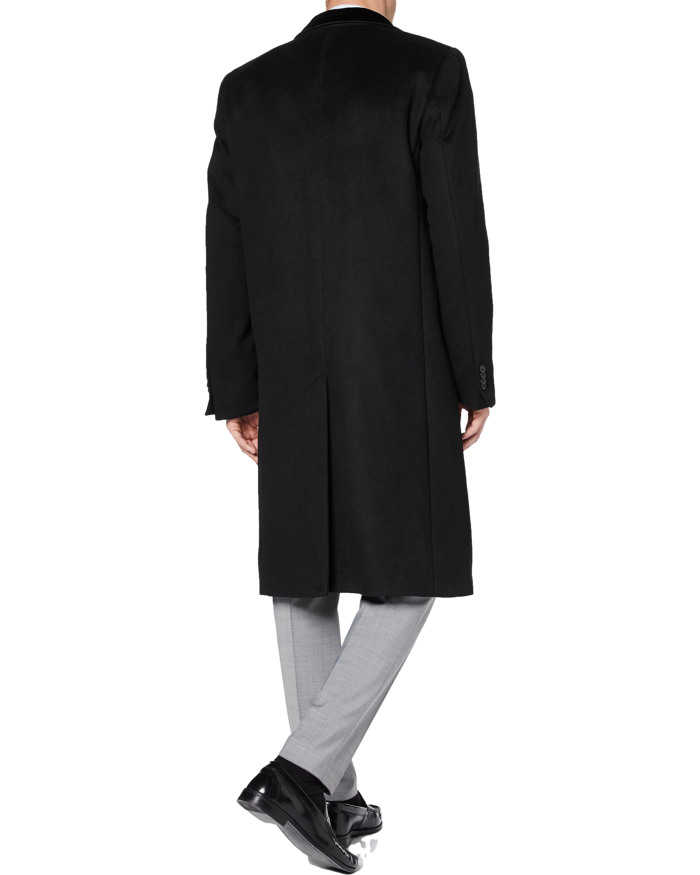 Black Wool Cashmere Covert Overcoat With Black Lining