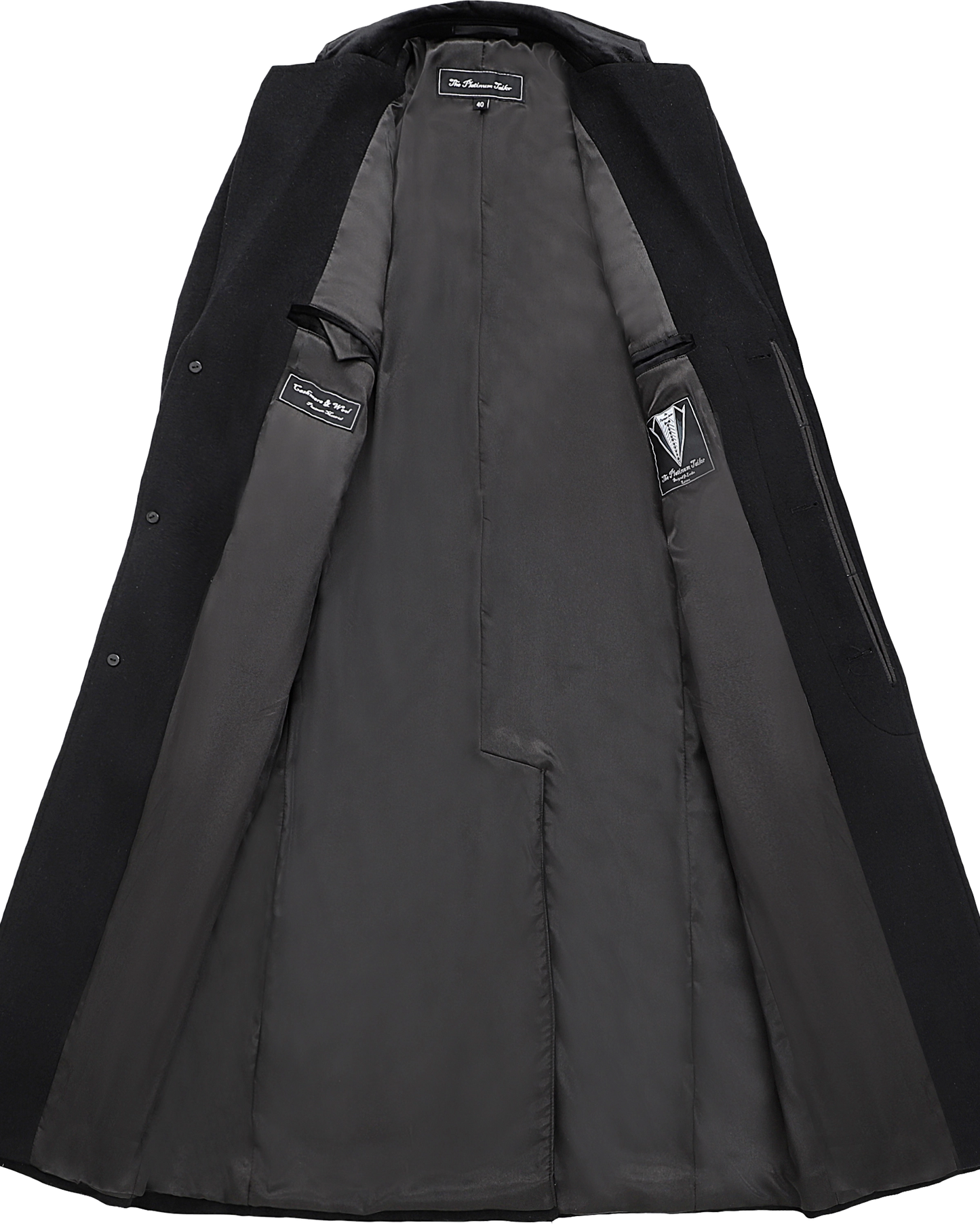 Black Wool Cashmere Covert Overcoat With Black Lining