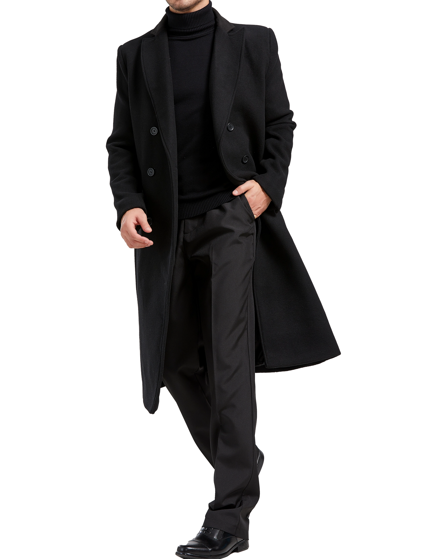 Black Double Breasted Wool Cashmere Long Overcoat