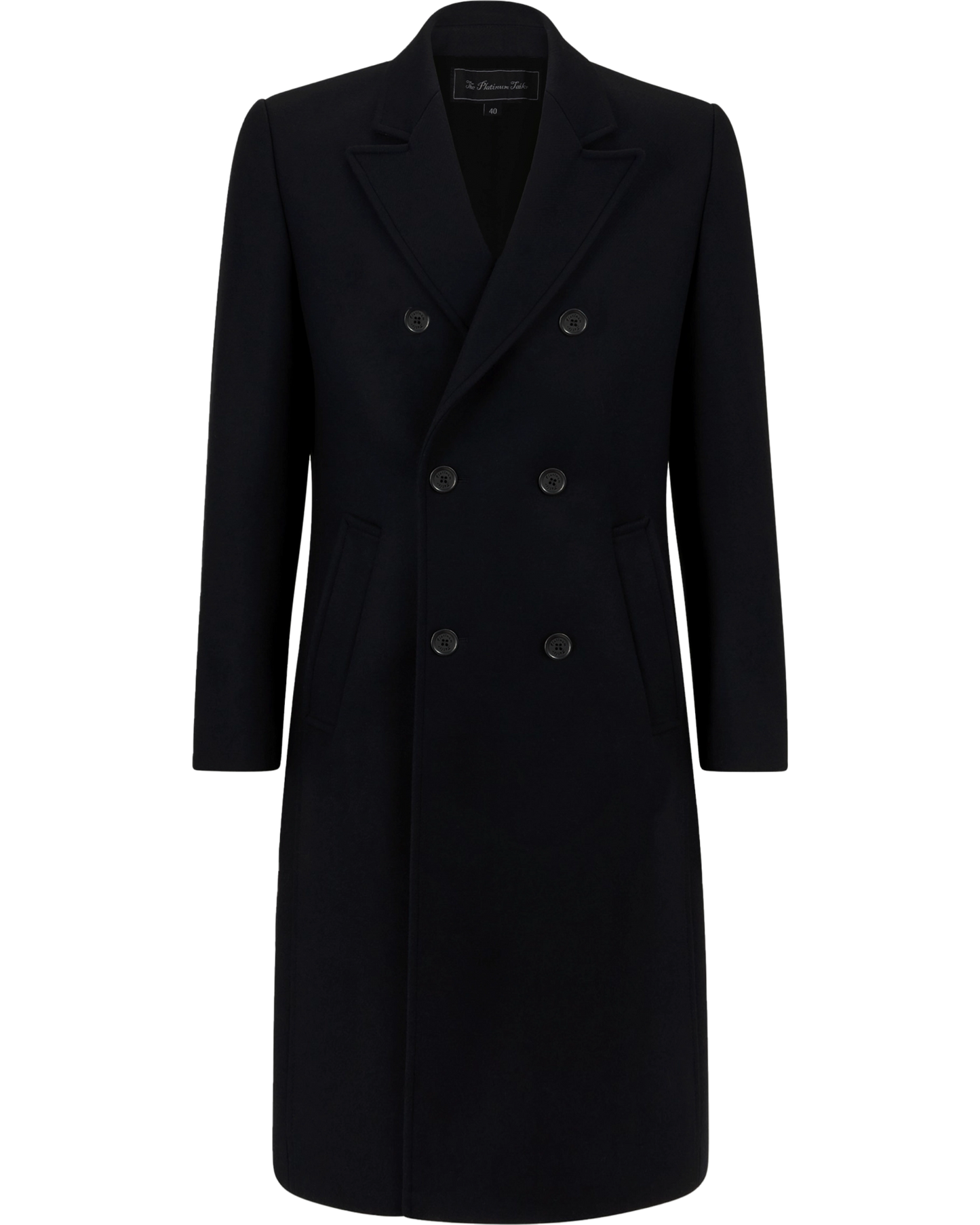 Black Double Breasted Wool Cashmere Long Overcoat - The Platinum Tailor