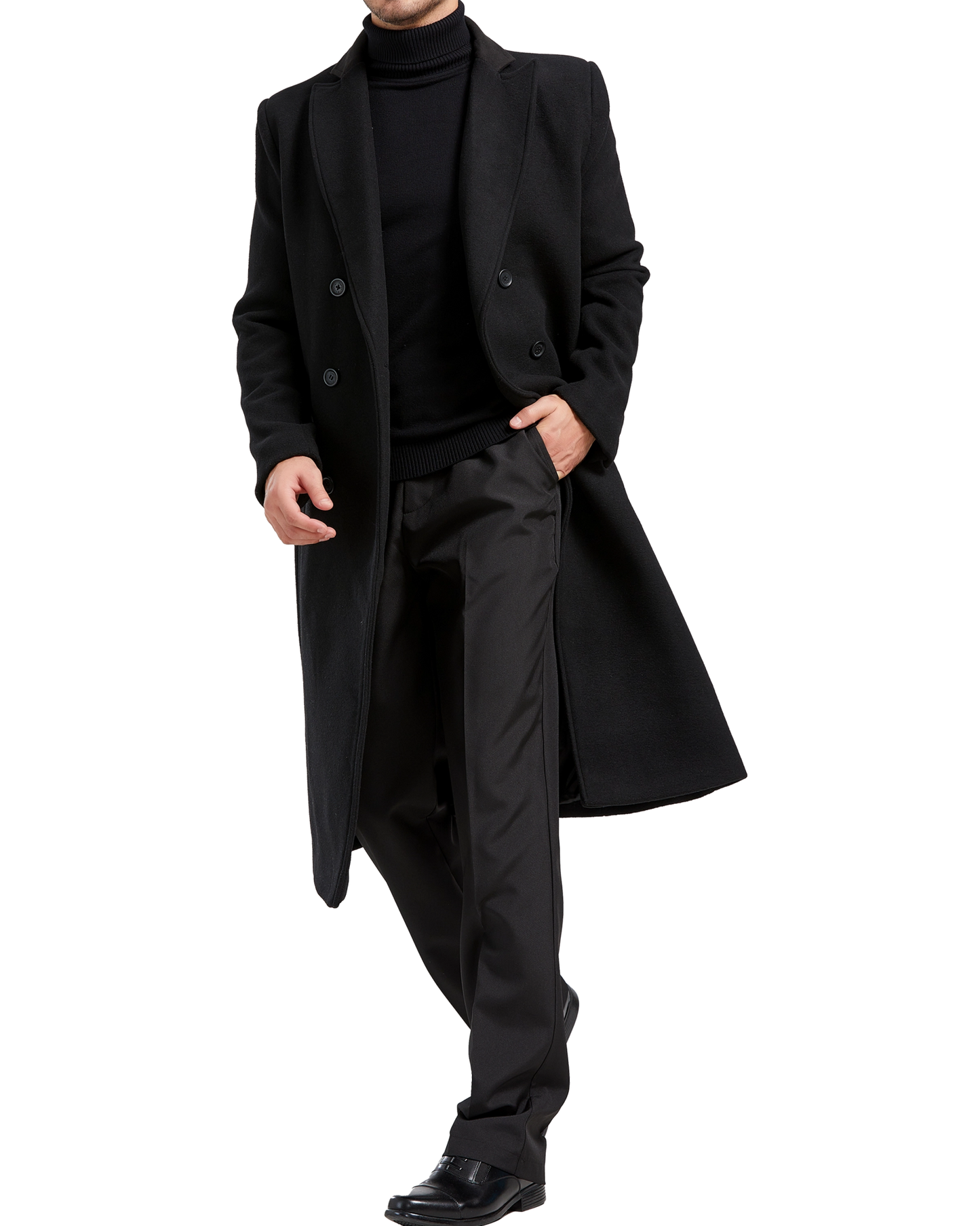 Black Double Breasted Wool Cashmere Long Overcoat - The Platinum Tailor