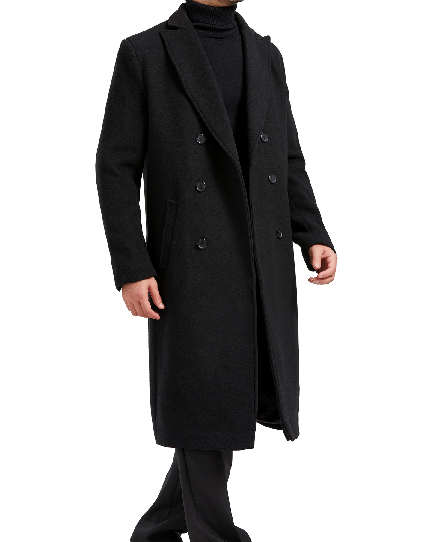 Black Double Breasted Wool Cashmere Long Overcoat - The Platinum Tailor