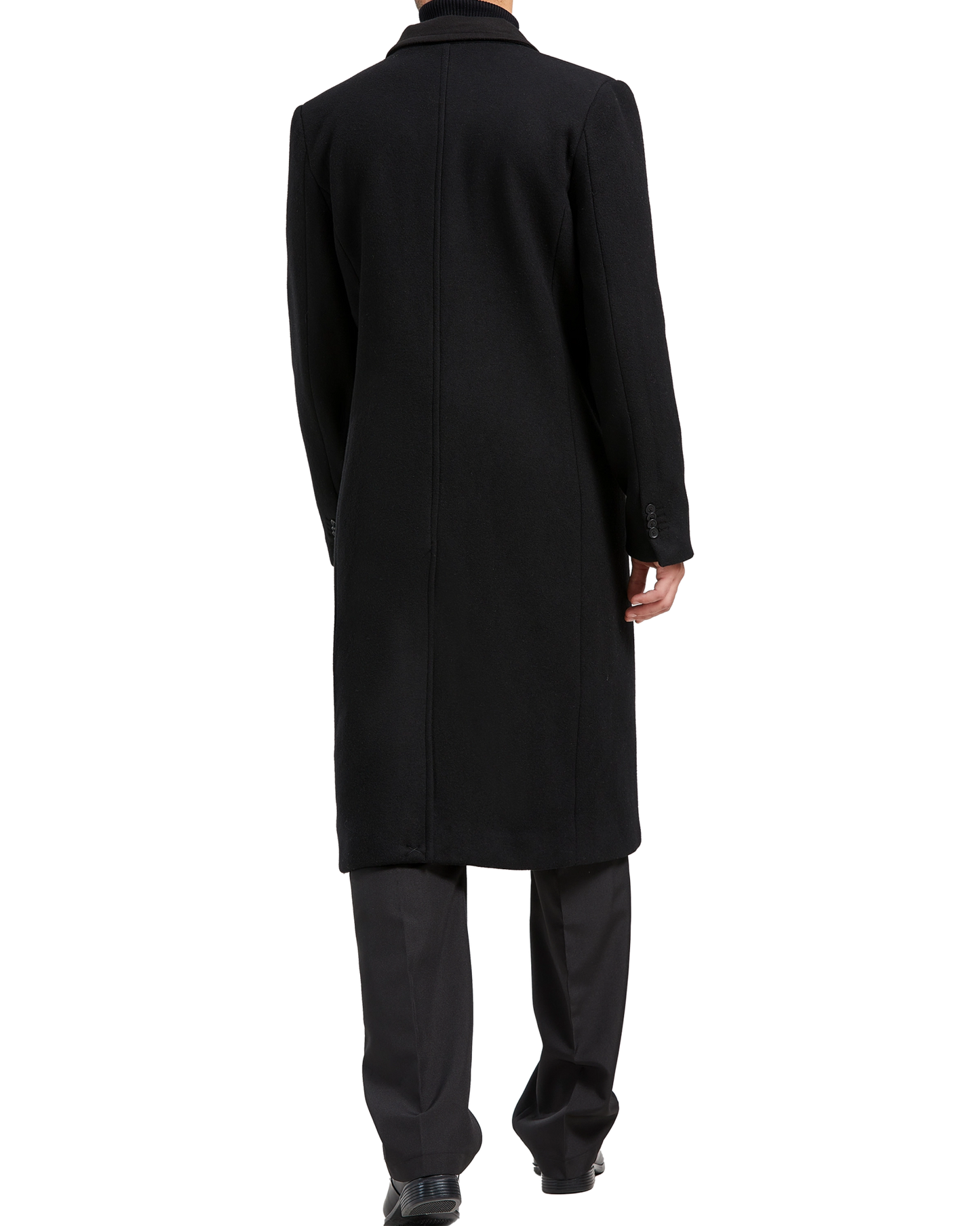 Black Double Breasted Wool Cashmere Long Overcoat - The Platinum Tailor