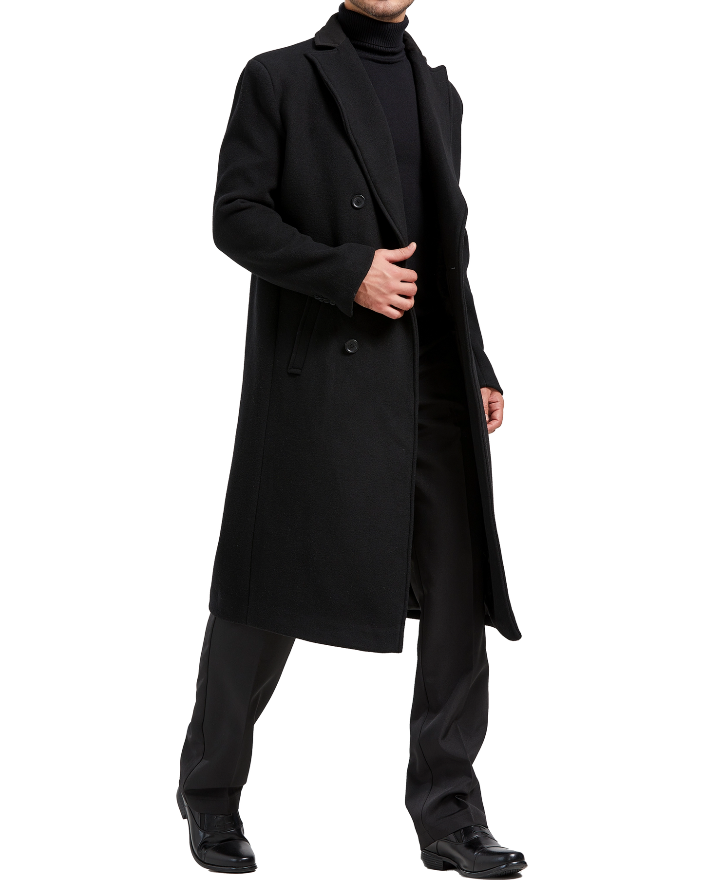 Black Double Breasted Wool Cashmere Long Overcoat - The Platinum Tailor