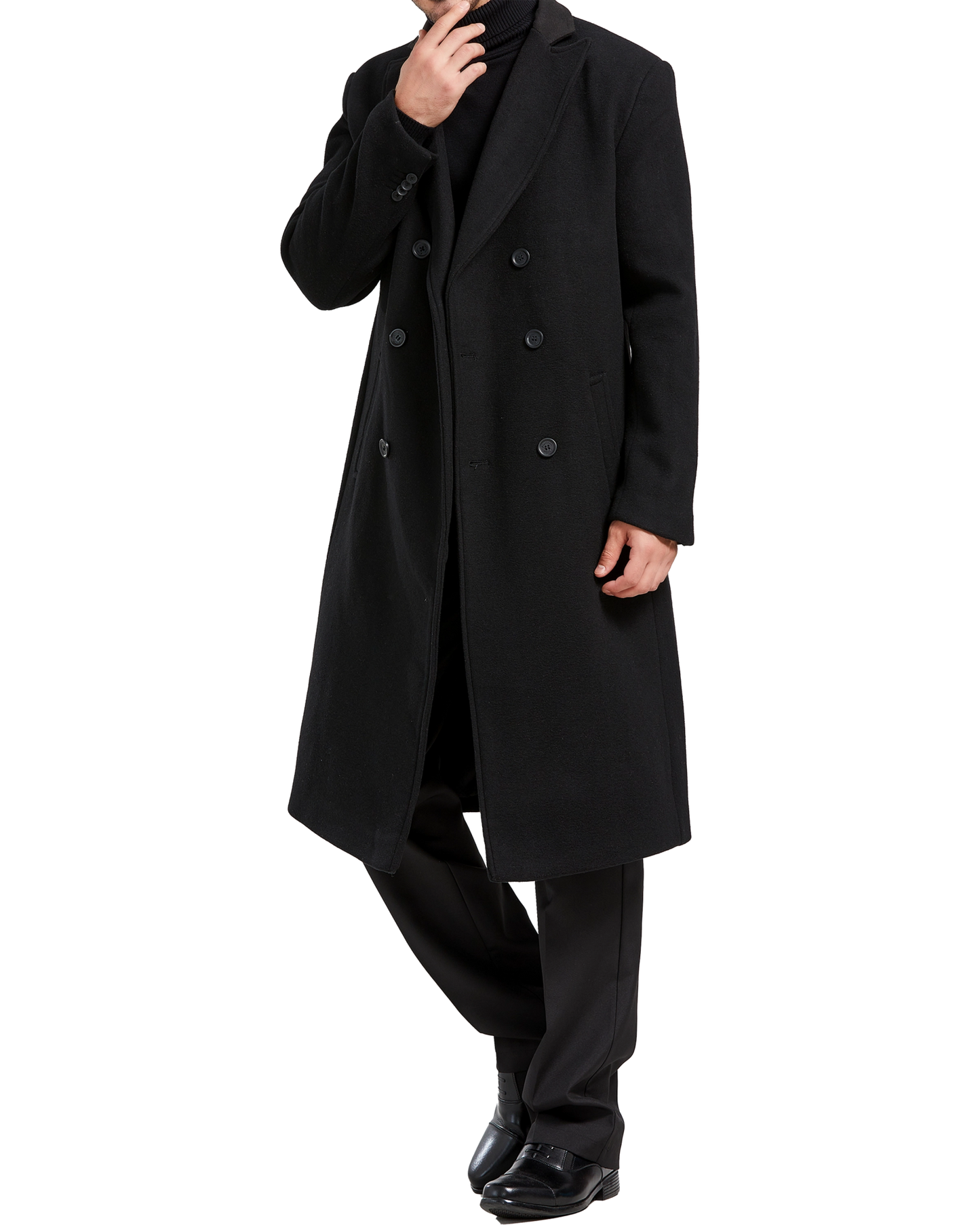Black Double Breasted Wool Cashmere Long Overcoat - The Platinum Tailor