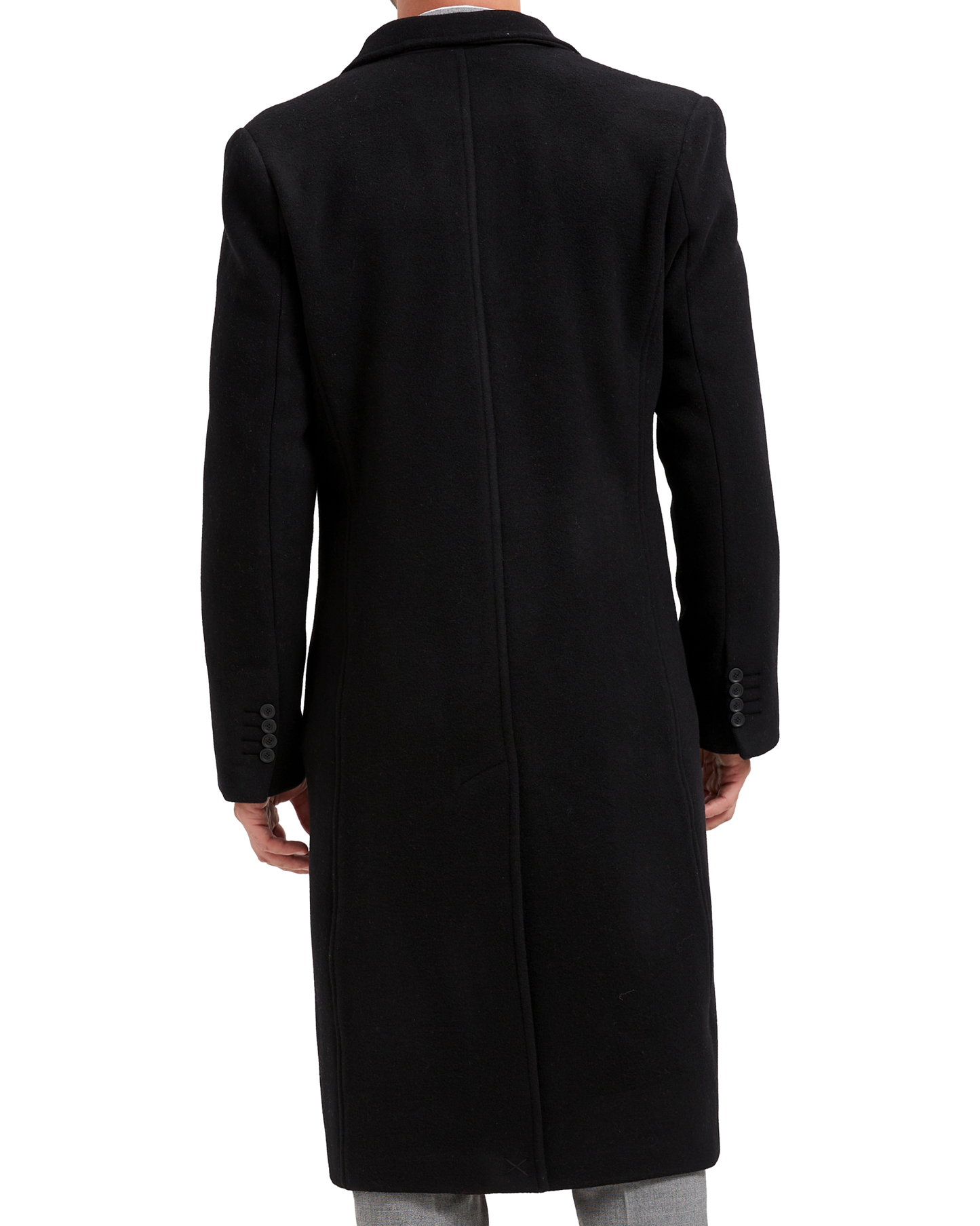 Black Double Breasted Wool Cashmere Long Overcoat Red Lining - The Platinum Tailor