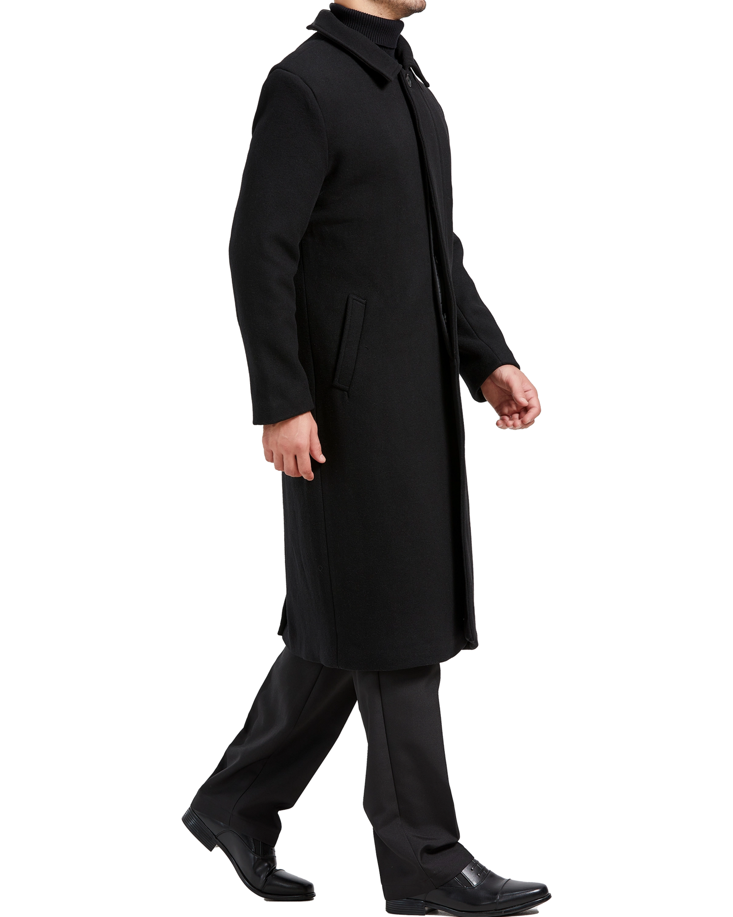 Black Long Wool Cashmere Overcoat Hidden Buttons - The Platinum Tailor