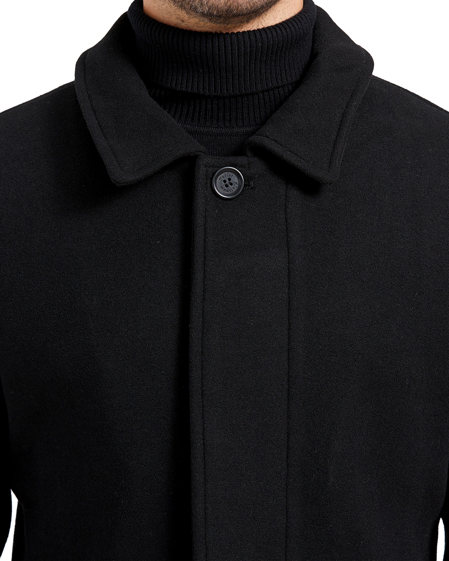 Black Long Wool Cashmere Overcoat Hidden Buttons - The Platinum Tailor