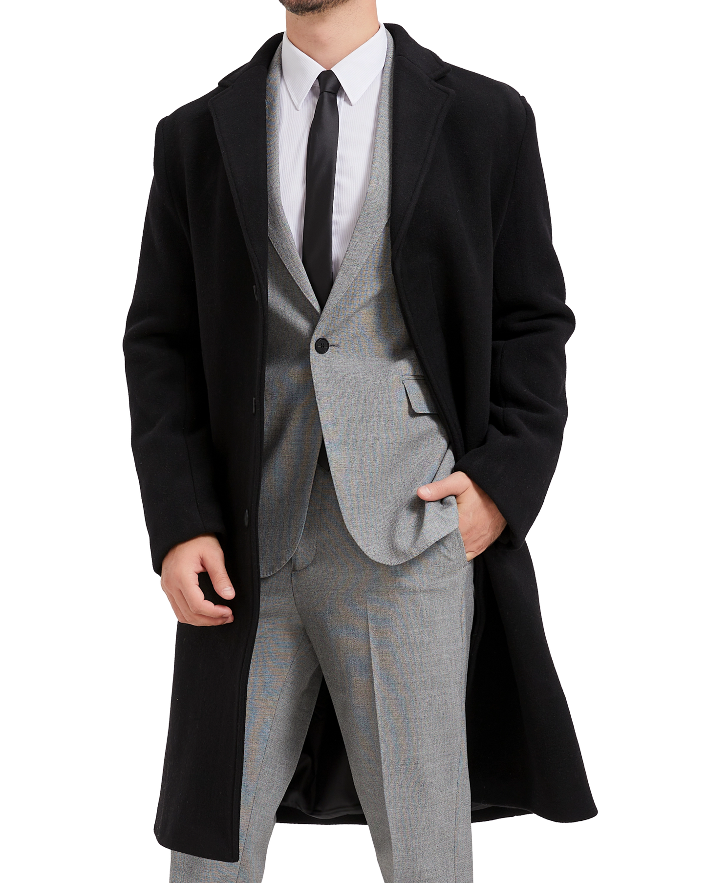 Black Wool Cashmere Bond Overcoat Black Lining - The Platinum Tailor