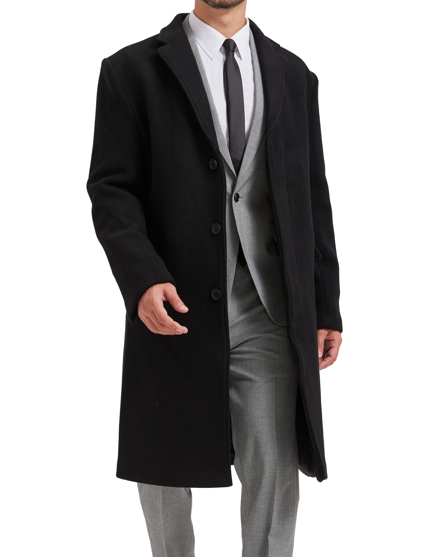 Black Wool Cashmere Bond Overcoat Black Lining - The Platinum Tailor