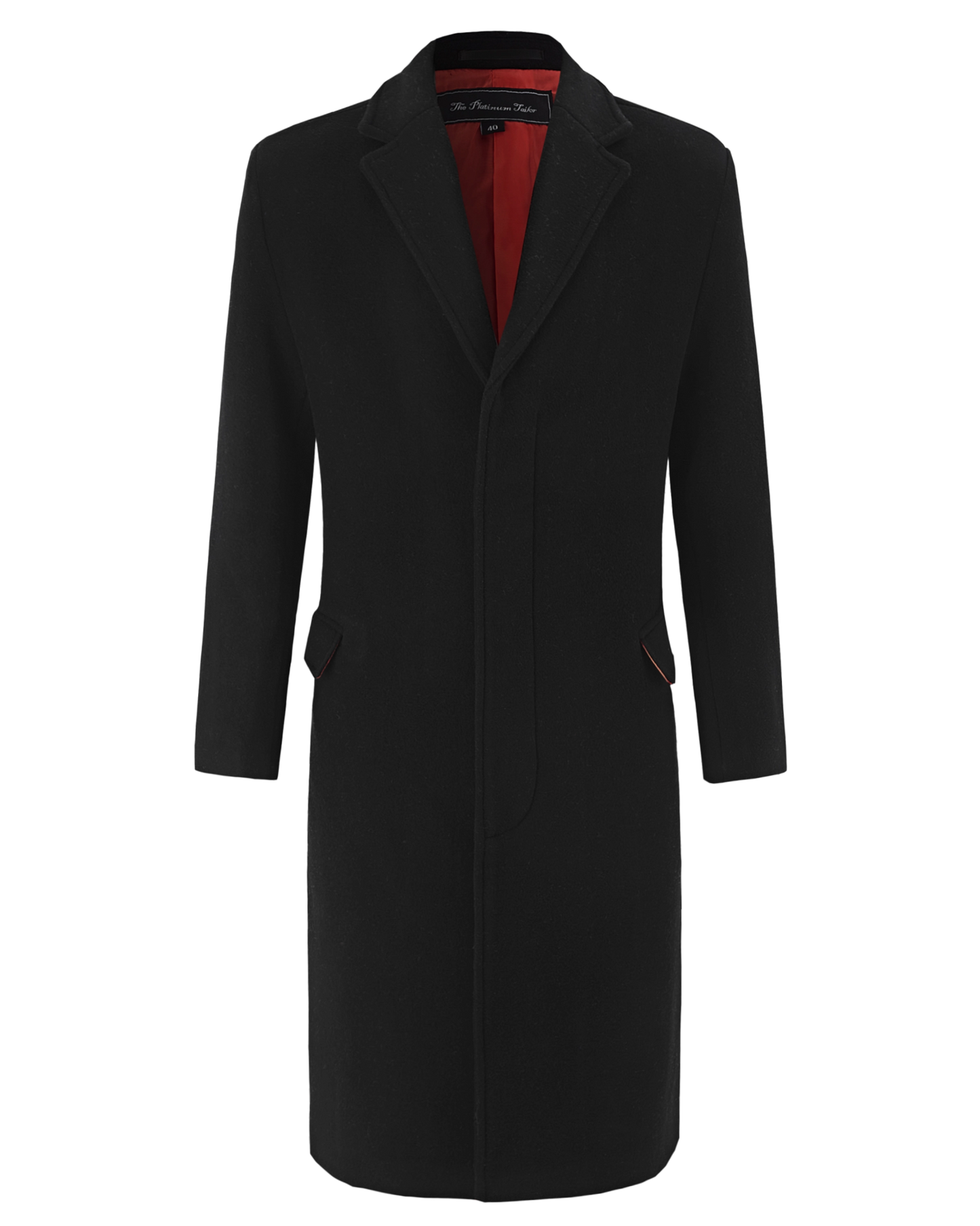 Black Wool Cashmere Bond Overcoat Red Lining - The Platinum Tailor