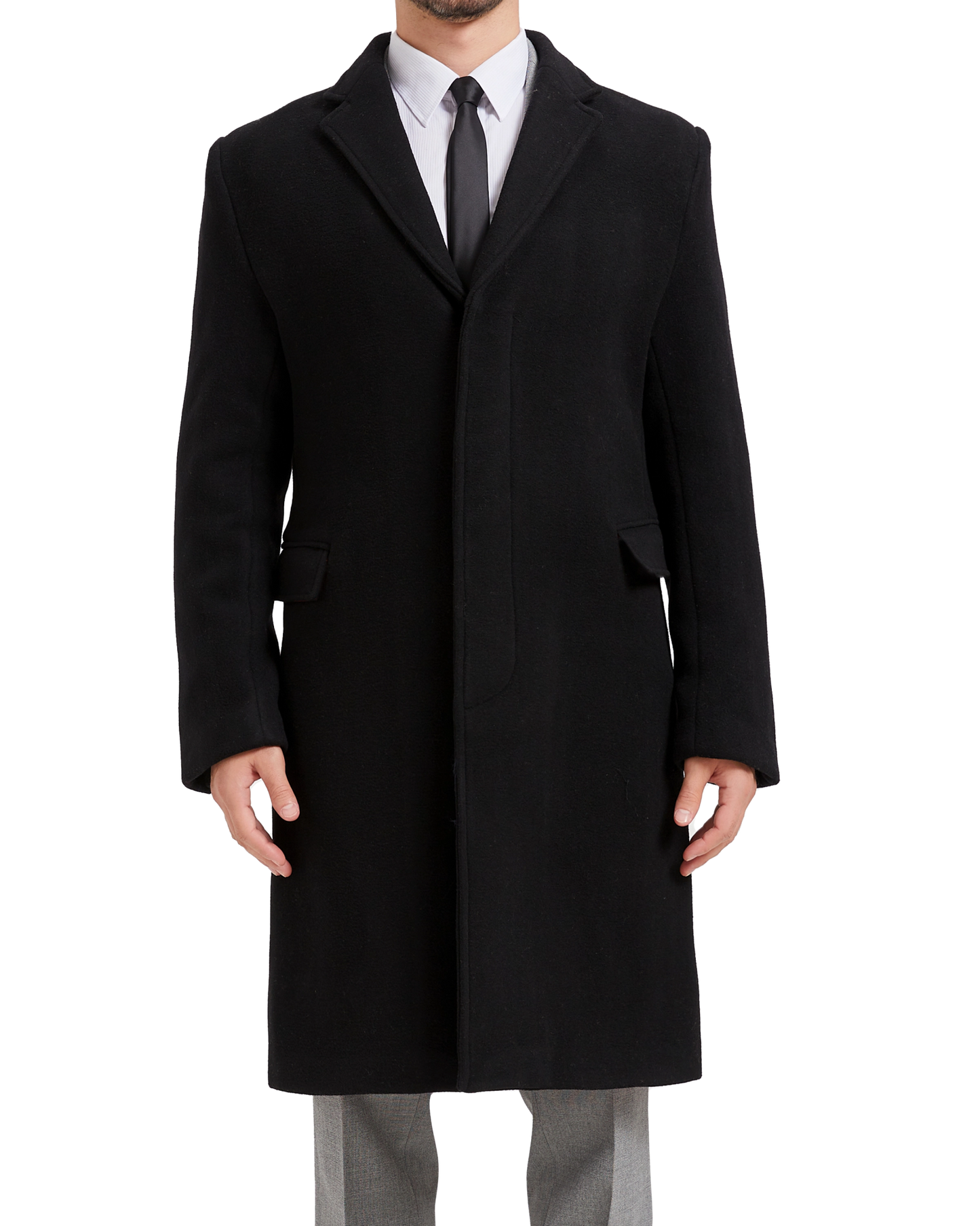 Black Wool Cashmere Bond Overcoat Red Lining - The Platinum Tailor