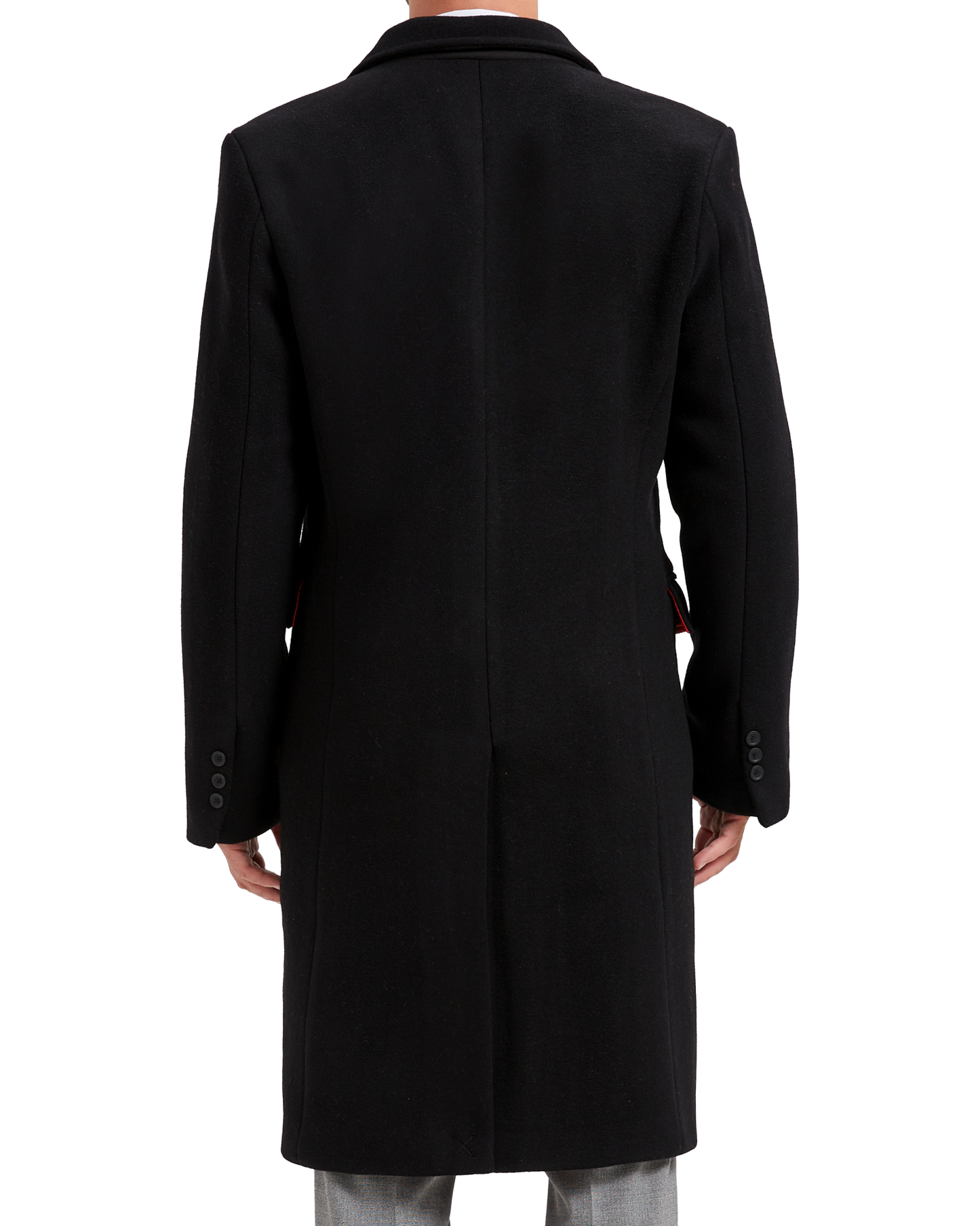 Black Wool Cashmere Bond Overcoat Red Lining - The Platinum Tailor