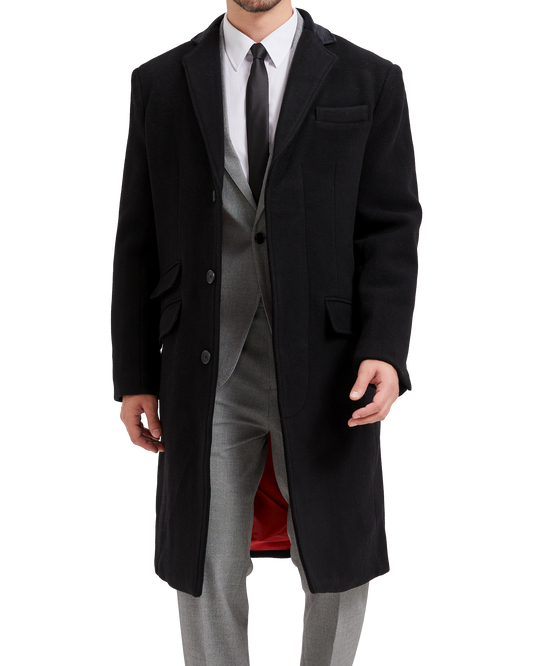Black Wool Cashmere Covert Overcoat - The Platinum Tailor