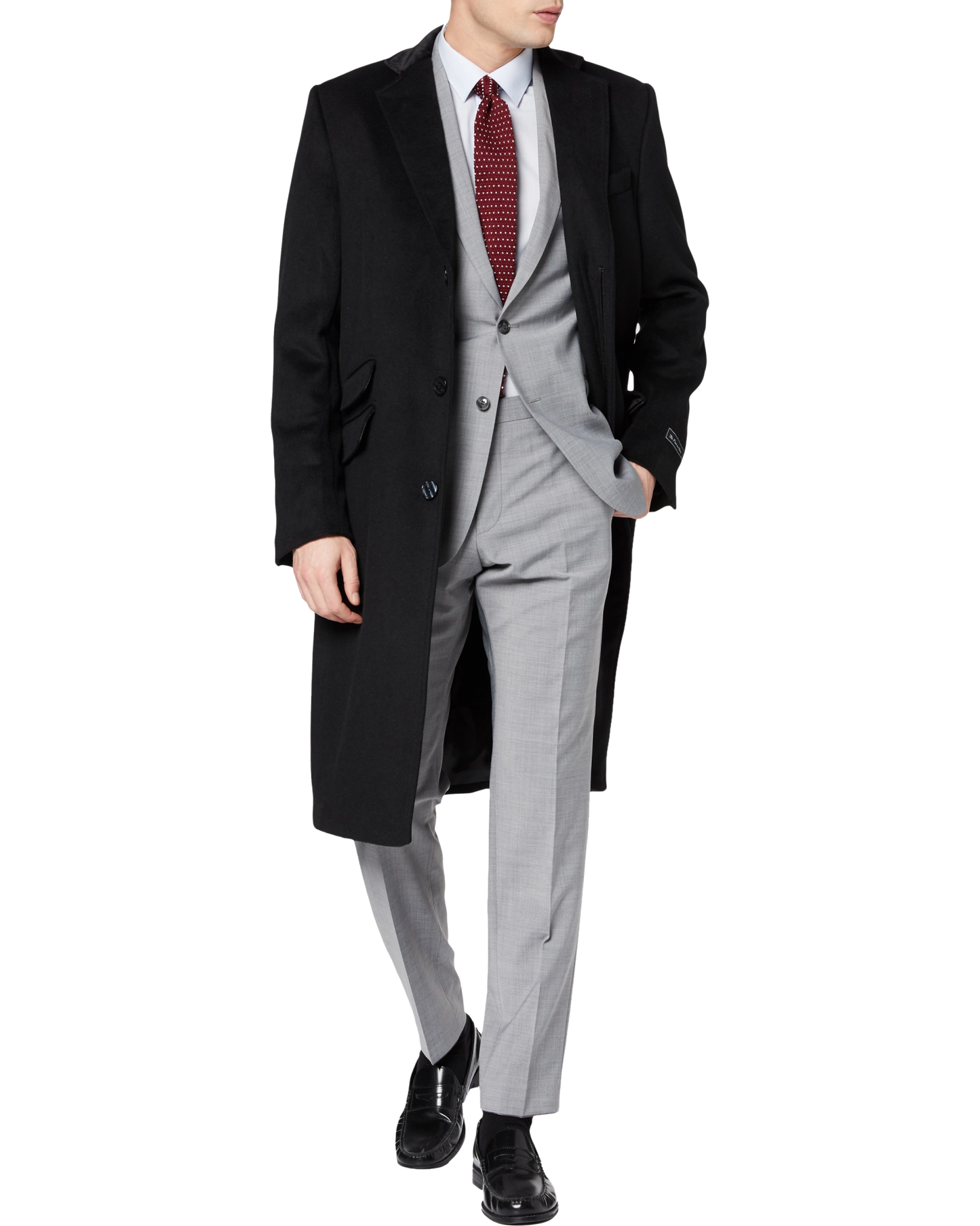 Black Wool Cashmere Covert Overcoat With Black Lining - The Platinum Tailor