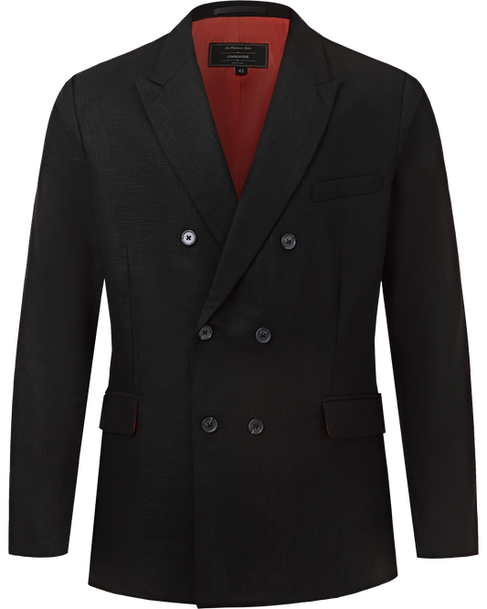Men's Black Linen Double Breasted Blazer