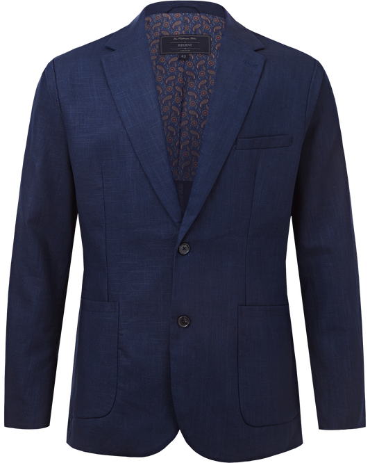 Men's Navy Linen Single Breasted Blazer
