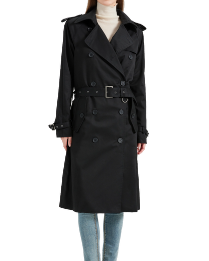 Women's Traditional Black Double Breasted Trench Coat