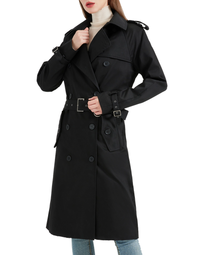 Women's Traditional Black Double Breasted Trench Coat