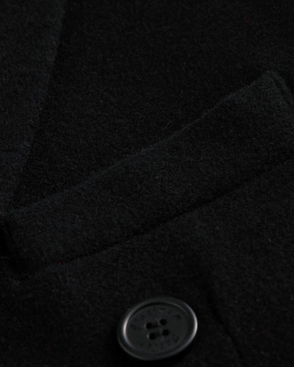 Schwarzer zweireihiger Woll-Kaschmir-Mantel