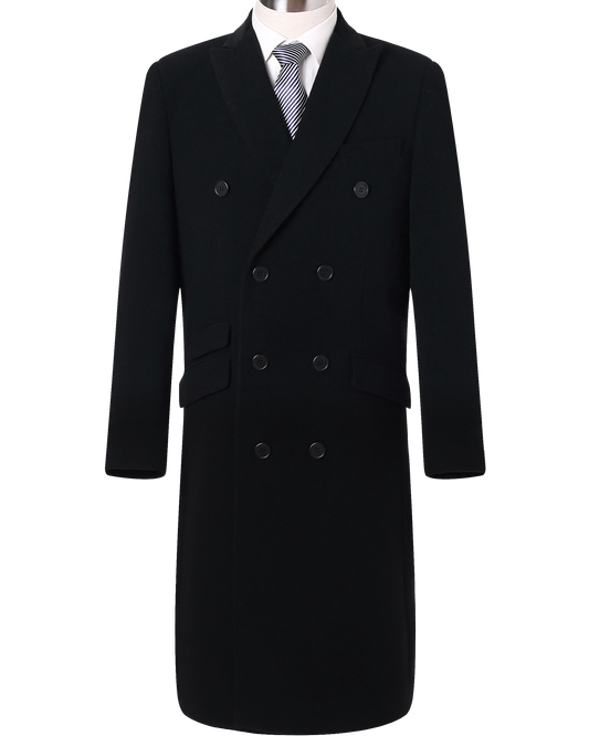 Black Double Breasted Wool Cashmere Overcoat - The Platinum Tailor