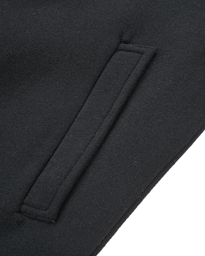 Black Long Wool Cashmere Overcoat Hidden Buttons