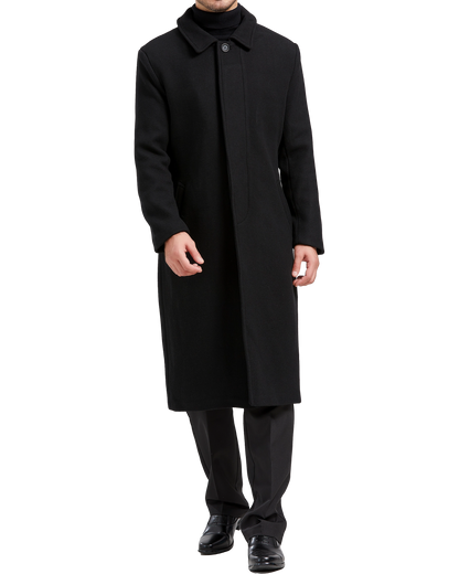 Black Long Wool Cashmere Overcoat Hidden Buttons