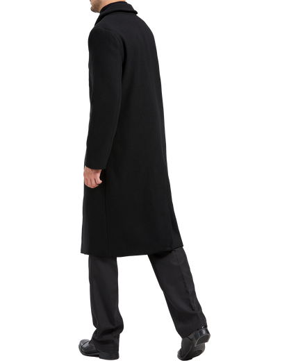 Black Long Wool Cashmere Overcoat Hidden Buttons