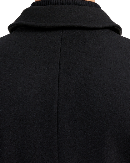 Black Long Wool Cashmere Overcoat Hidden Buttons