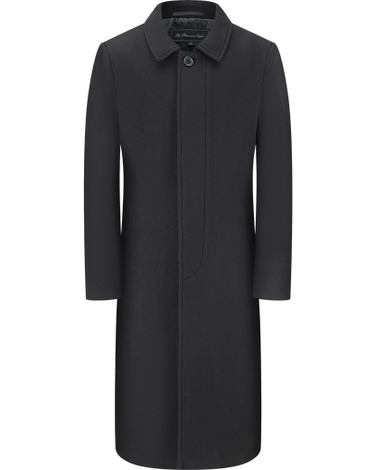 Black Long Wool Cashmere Overcoat Hidden Buttons