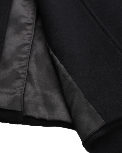 Black Wool Cashmere Covert Overcoat With Black Lining