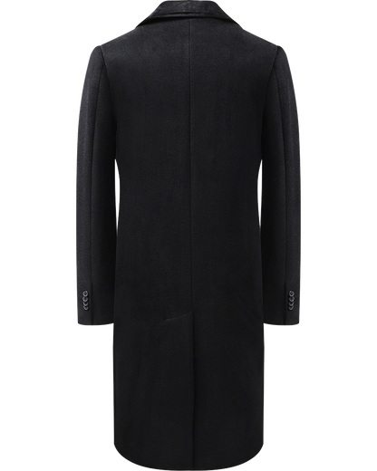 Schwarzer Woll-Kaschmir-Mantel mit schwarzem Futter