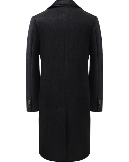 Black Wool Cashmere Covert Overcoat With Black Lining
