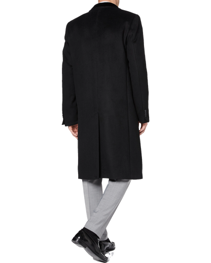 Black Wool Cashmere Covert Overcoat With Black Lining