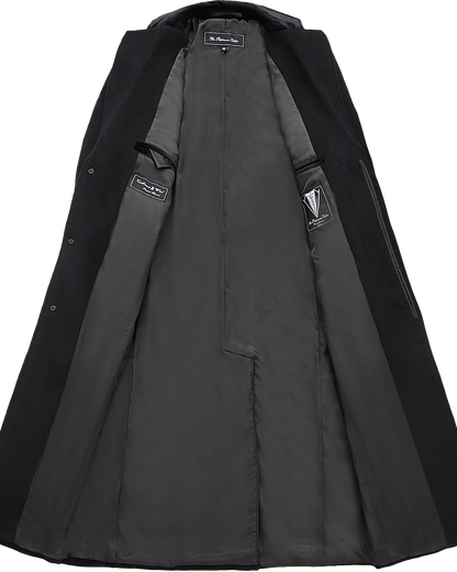 Black Wool Cashmere Covert Overcoat With Black Lining