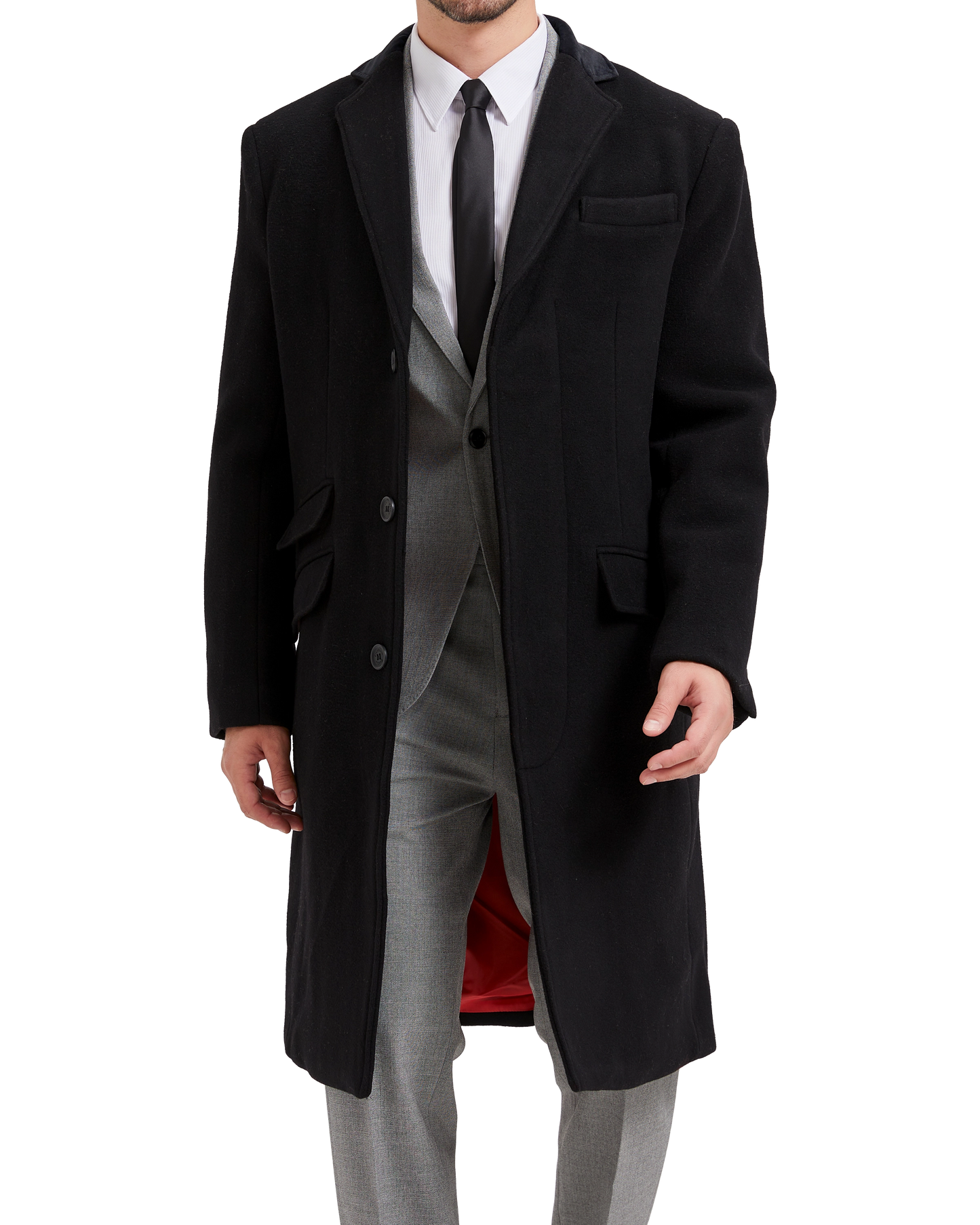 Black Wool Cashmere Covert Overcoat