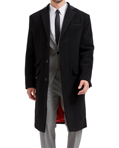 Black Wool Cashmere Covert Overcoat