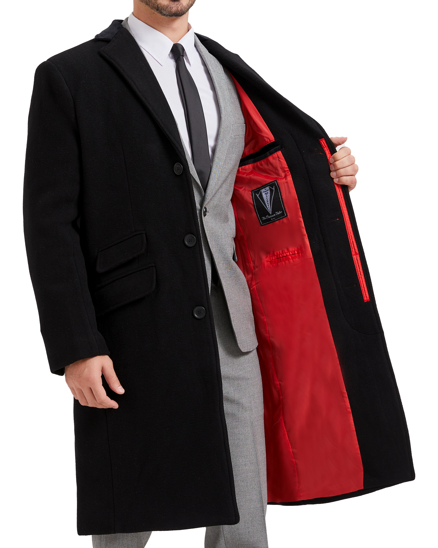 Black Wool Cashmere Covert Overcoat