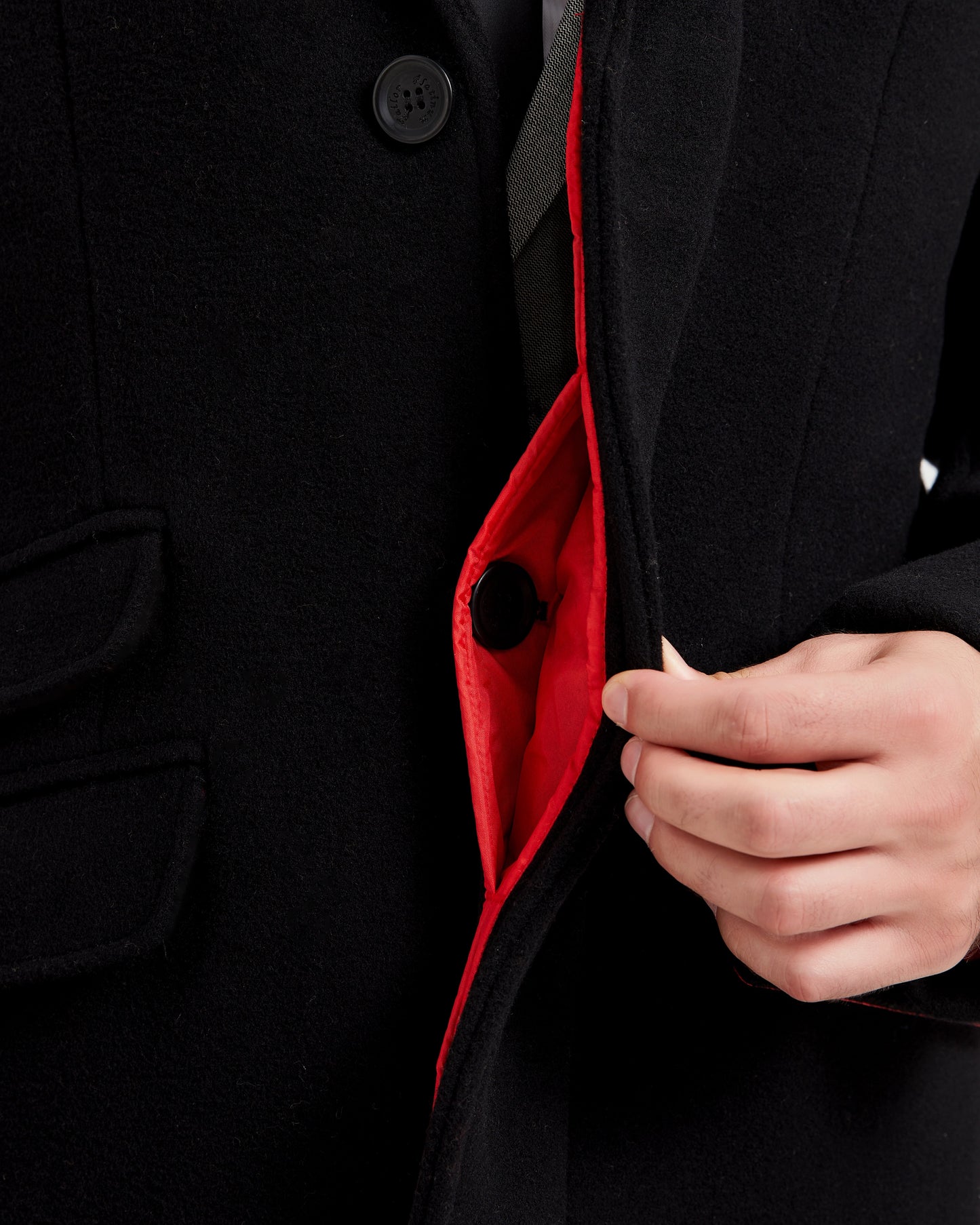 Black Wool Cashmere Covert Overcoat