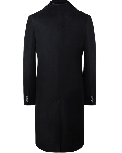 Black Wool Cashmere Covert Overcoat