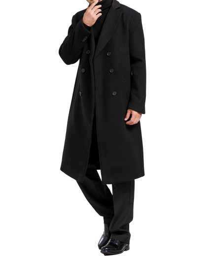 Black Double Breasted Wool Cashmere Long Overcoat