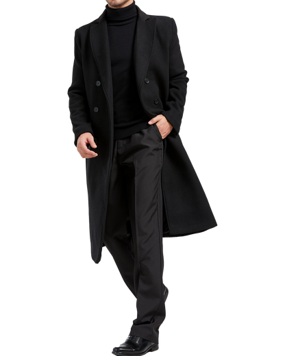 Black Double Breasted Wool Cashmere Long Overcoat