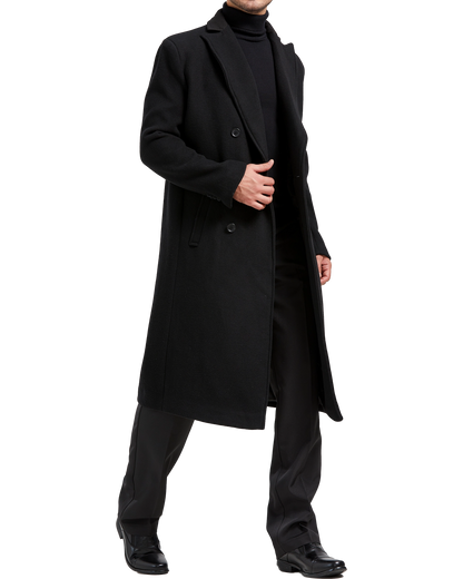 Black Double Breasted Wool Cashmere Long Overcoat