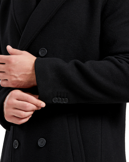 Black Double Breasted Wool Cashmere Long Overcoat