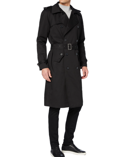 Traditional Black Double Breasted Trench Coat