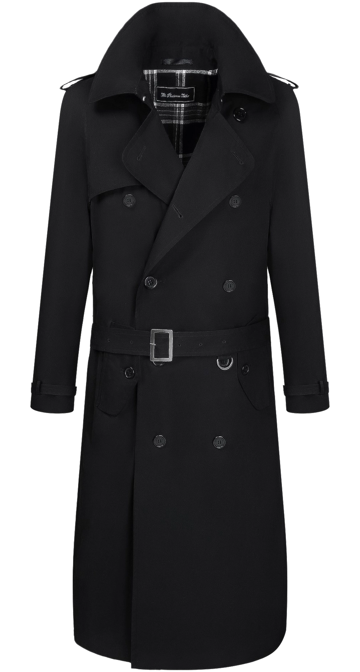 The Platinum Tailor Mens Traditional Double Breasted Long Trench Coat Cotton Military Rain Mac Topcoat